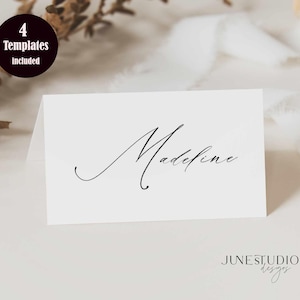 Plantilla de tarjeta de nombre Tarjeta de lugar elegante con icono de elección de comida Plantilla de tarjeta de lugar de boda, tarjetas de nombre imprimibles, tarjeta de lugar minimalista moderna