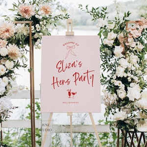 Unique Hens Party Welcome Sign Template Printable Bachelorette Party Welcome Hen Do Welcome Poster Hand-drawn Cocktail Pink and Red MIA
