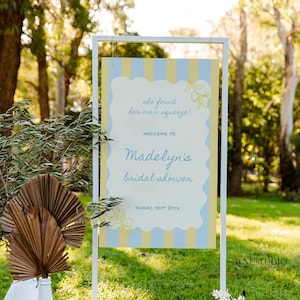 Znalazła swój główny znak powitalny Squeeze Bridal Shower Template Cytrynowy wieczór panieński Artystyczny cytrusowy wystrój Bridal Shower w stylu włoskim