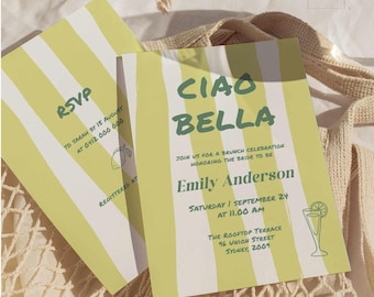 Sjabloon uitnodiging huwelijksfeest Ciao Bella: Italiaans citroenthema (digitaal bestand A6/5 x 7")