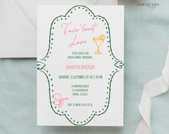 Invitación para despedida de soltera "Taco Bout Love": Fiesta de compromiso (Plantilla digital 5x7/A6, editable con Corjl)