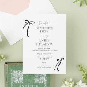 Black Bow Graduation Party Invitation Digital Graduation Announcement Template Grad Party Invite Class of 2025 Modern Graduate Printable
