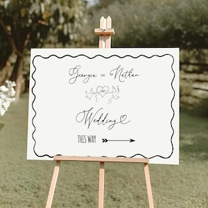 Hand drawn Wedding Direction Sign Template Tie the knot Illustration Ceremony This Way Sign Parking Direction Arrow Sign French Inspired
