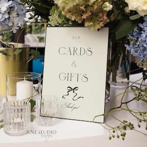 Karten und Geschenke Hochzeit Schild Vorlage Hand gezeichnet Schleife Vintage Inspiriert Typografie altes Geld Hochzeitsgeschenk Tisch Beschilderung Modern Retro ELEANOR