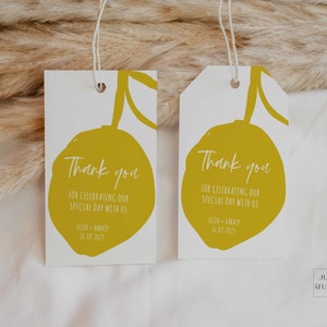 Handgetekende bruiloft gunst sjabloon Italiaans thema citroen afdrukbare grillige dank u tag bruiloft gunst label bewerkbare Instant Download Amore