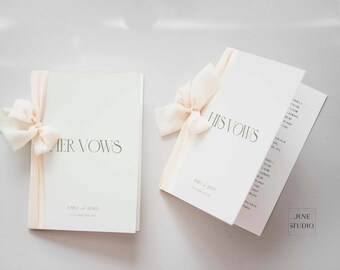 Sage Green Wedding Vow Books Set: Elegant Modern Vintage DIY Ribbon His Vows Her Vows Booklet (Printable Template, Editable) BLAIRE