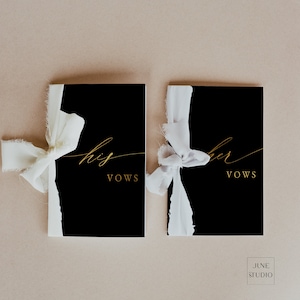 Ribbon Wedding Vows Booklet Template Black and Gold Vows Book Set of 2 His vows Her Vows Book His and Her Vows Card His Vows Vows Booklet