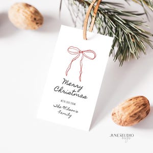 Red Bow Christmas Gift Tag Printable Editable Gift Tag Customizable Christmas Label Holiday Gift Tag Template Whimisical Personalized