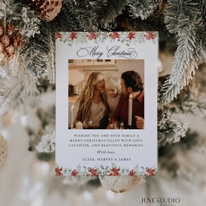 Family Photo Holiday Card Template Editable Custom Family Greeting Card Printable Minimalist Merry Christmas Card Photo Script Download