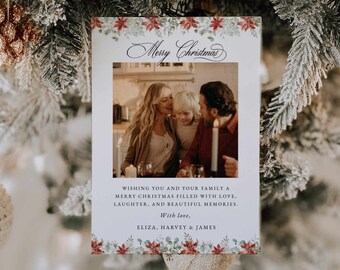 Family Photo Christmas Card Template: Watercolor Garland (Digital Download)