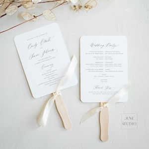 Modern Wedding Program Fan Template Elegant Calligraphy Program Fan Wedding, Printable Church Program Ceremony Personalized Order of Service