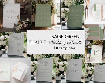 Sage Green Wedding Bundle Stationery + Sign Templates: Elegant Chic Reception, Day of Decor ( Editable, Digital) BLAIRE