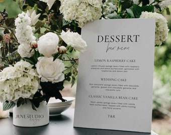 Minimalistyczny szyld na menu weselnego baru z deserami: Stanowisko z babeczkami, słodyczami i upominkami (edytowalny, szablon cyfrowy) ABIGAIL