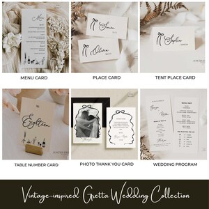 Hand-written Wedding Menu & Place Card Set, Vintage French Inspired Illustrated Table Seating ( Digital Template, Customizable) GRETTA image 13