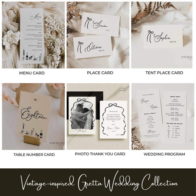Hand-written Wedding Menu & Place Card Set, Vintage French Inspired Illustrated Table Seating ( Digital Template, Customizable) GRETTA image 13