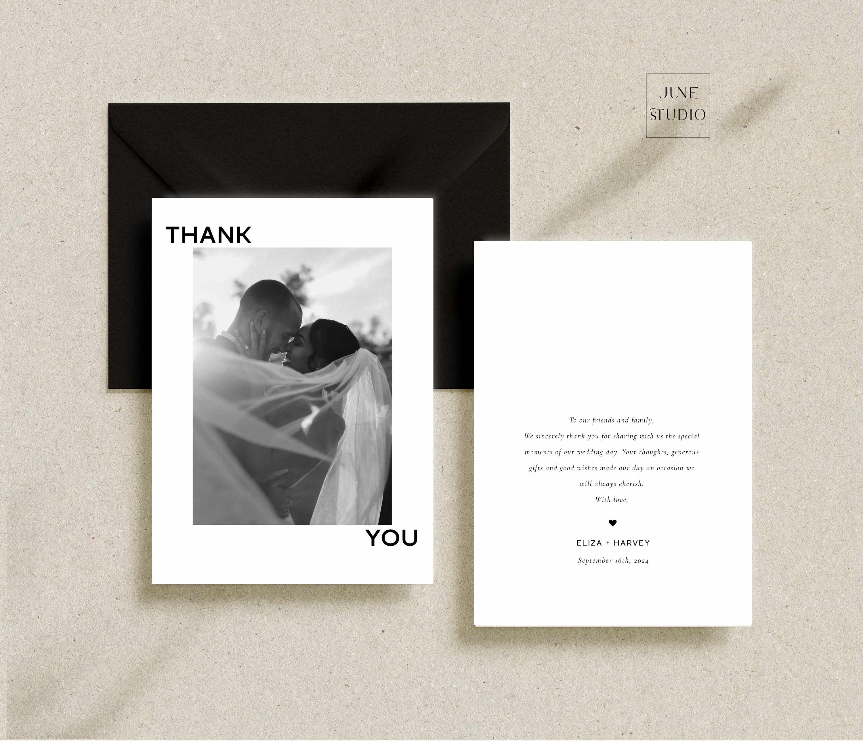Minimalist Wedding Photo Thank You Card Template (editable, Printable ...