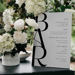 Minimalist Wedding Bar Menu Sign Template Editable Drinks Signage Open Bar Sign Wedding Table Sign Template DIY Drinks Menu Sign Unique