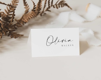 Wedding Place Card Template + Meals Choice Printable Modern Script Tented Card Escort Card Modern Simple Seating Card Editable Name Tag
