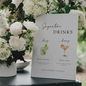 Signature Drink Sign Template Watercolor Signature Cocktail Bar Menu Cocktail Menu Wedding Bar Menu His and Hers Drinks Cocktails Bar Sign