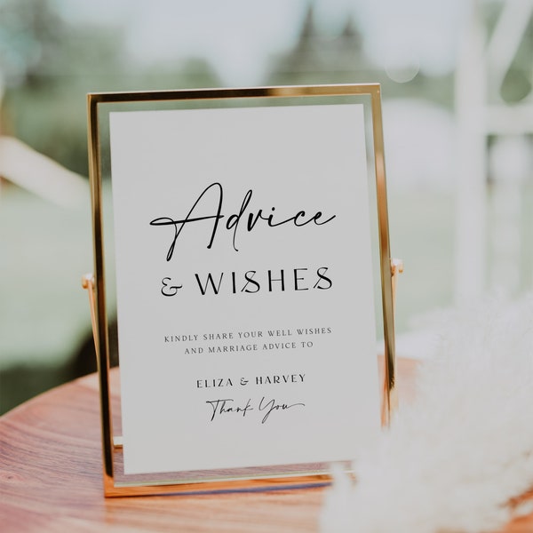 Wedding Advice and Wishes Sign Template Advice cards Sign Wedding Minimal Modern Script Advice For Newly Wed Sign Leave your advice sign ELI