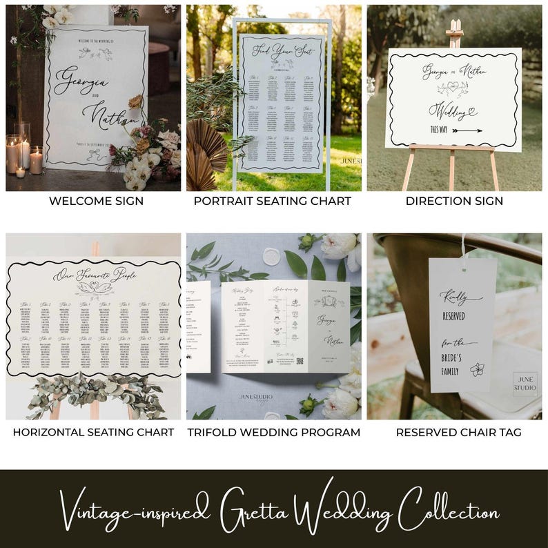 Hand-written Wedding Menu & Place Card Set, Vintage French Inspired Illustrated Table Seating ( Digital Template, Customizable) GRETTA image 14