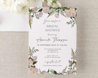 Floral Bridal Shower Invitation: Editable Pastel Spring Design (Editable, Printable)