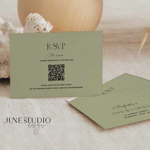 Conjunto de invitaciones de boda de estilo clásico: Conjunto de invitaciones de boda retro con código QR, confirmación de asistencia y diseño de torre de champán (plantilla digital, imprimible) Eleanor imagen 4