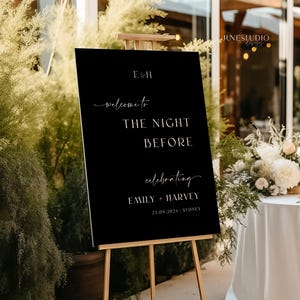 Rehearsal Dinner Welcome Sign The Night Before Wedding Sign Black Monogram Wedding Signs Rehearsal Dinner Wedding Sign Reception Signage