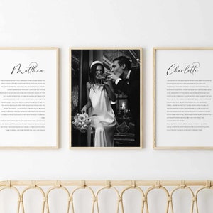 Modèle d'art mural vœux de mariage pour elle et lui, longs vœux de mariage avec photo, cadeau de renouvellement de vœux de mariage personnalisé, cadeau d'anniversaire de mariage