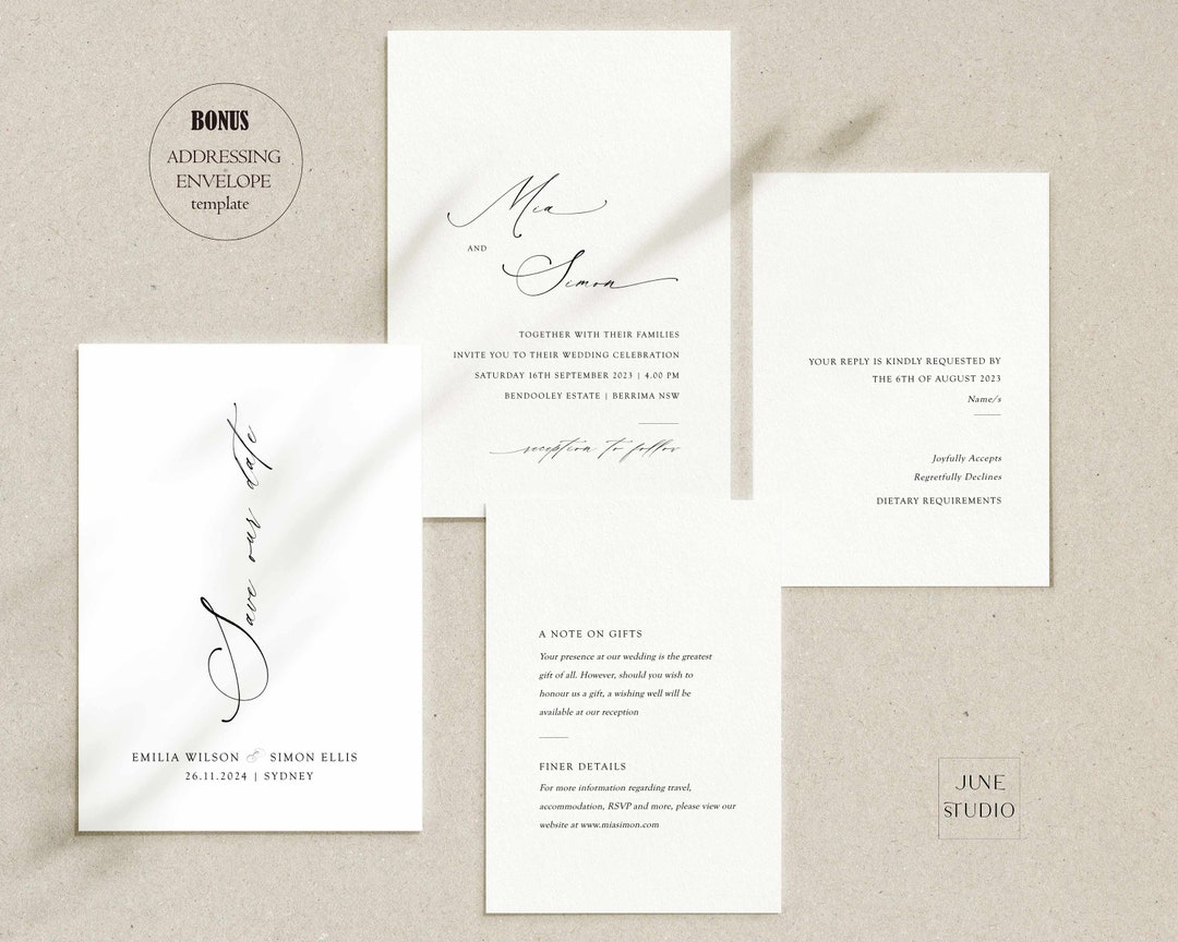 Modern Wedding Invitation Bundle Template Calligraphy Wedding ...