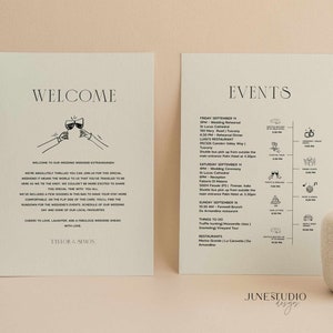 Lettre de bienvenue de mariage vieil argent itinéraire imprimable jour du mariage calendrier horaire hôtel insérer carte sac cadeau note modèle rétro des années 90