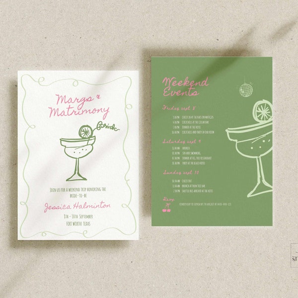 Margs and Matrimony Digital Invite Bachelorette Party Invitation + Itinerary Template Bachelorette Weekend Mexico Destination Bridal Shower