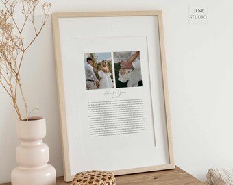 Digitale Vorlage für ein Eheversprechen mit 2 Fotos, personalisiertes Hochzeitsgeschenk, Geschenk zum 1. Jahrestag, Wandbild mit Eheversprechen und Bild – Geschenk für Paare