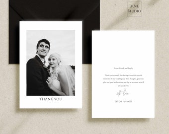 Minimalist Wedding Thank You Card With Photo, Editable Template ...