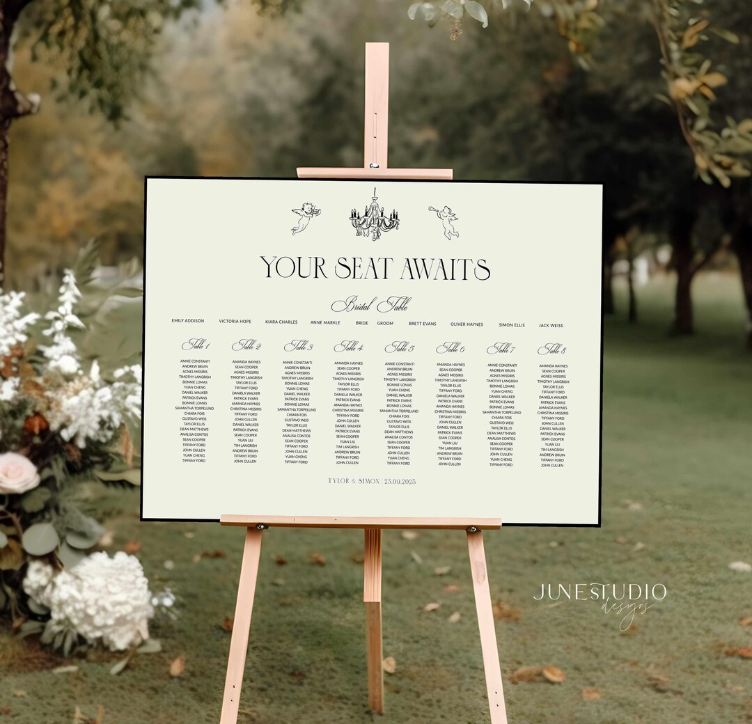 Wedding Seating Chart 8 Long Tables Template Hand Drawn Seating Plan ...