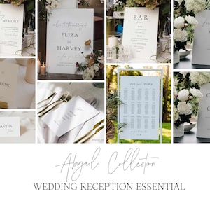 Classy Wedding Reception Bundle Templates, Essential Wedding Package, Modern Script Elegant Wedding Signs (Digital, Editable) ABIGAIL