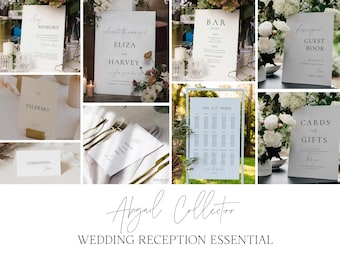 Classy Wedding Reception Bundle Templates, Essential Wedding Package, Modern Script Elegant Wedding Signs (Digital, Editable) ABIGAIL