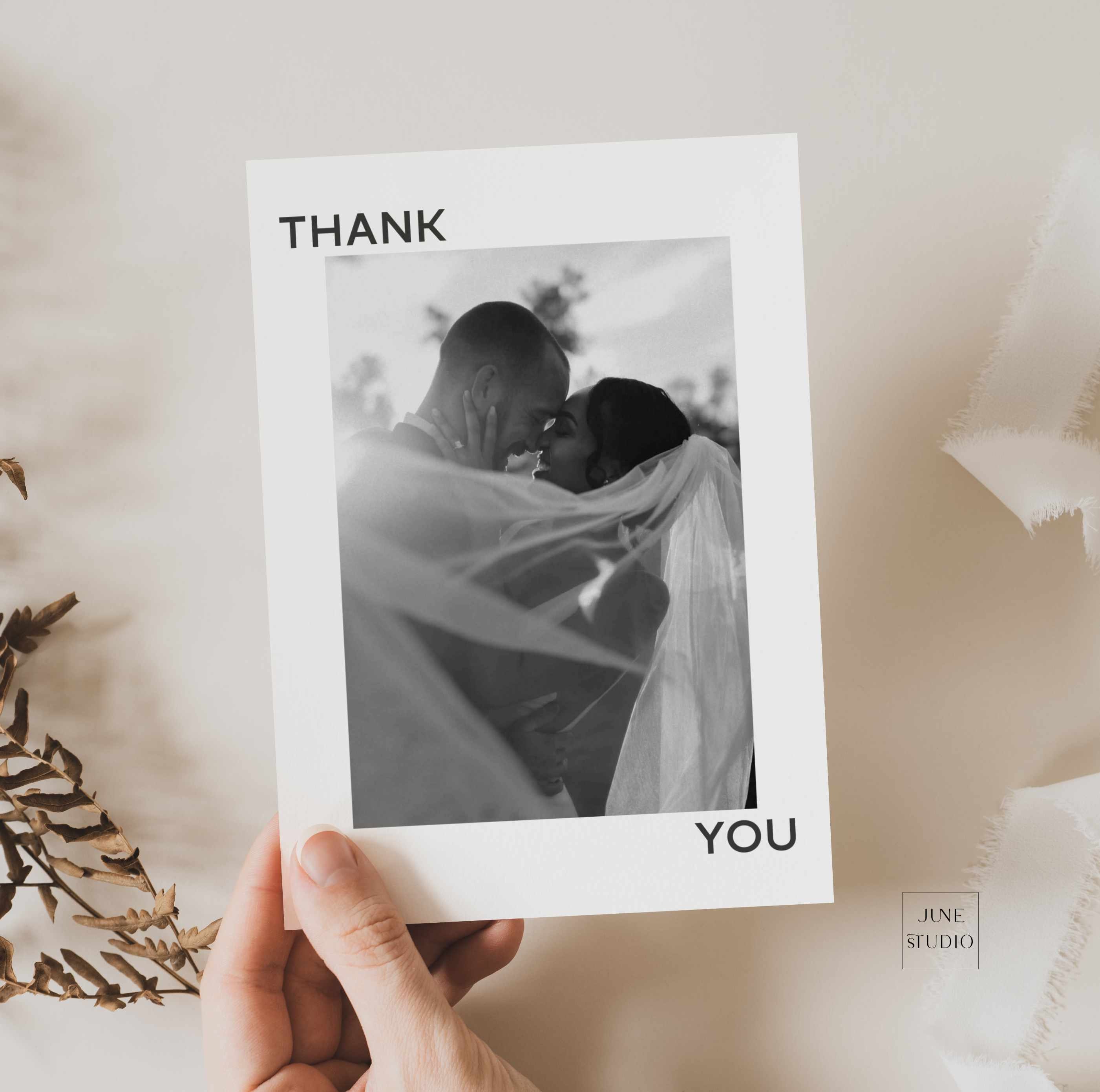 Minimalist Wedding Photo Thank You Card Template (editable, Printable ...