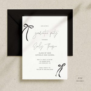 Graduation Party Invitation Black Bow Trendy Bow Graduation Invite Modern Minimal Editable Template for Class of 2025, Digital Announcement