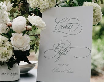 Vintage Green Cards and Gifts Sign: Timeless Script Wedding Decor (Digital Template, Editable) CLARA