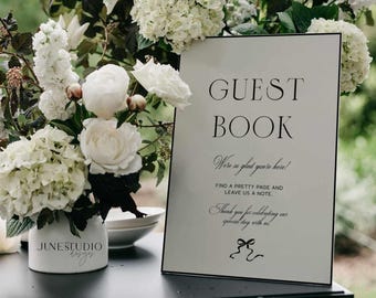 Wedding Guest Book Sign Template Hand drawn Bow Vintage Inspired Typography Old Money Sign our Guest BookTable Signage Modern Retro ELEANOR