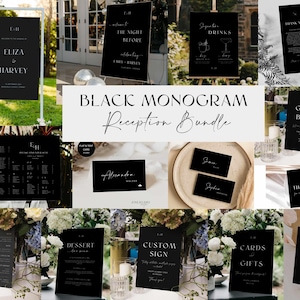 Day Of Wedding Bundle Template Minimalist Script Black Monogram Essential Signage Bundle Editable Wedding Reception Stationery Bundle