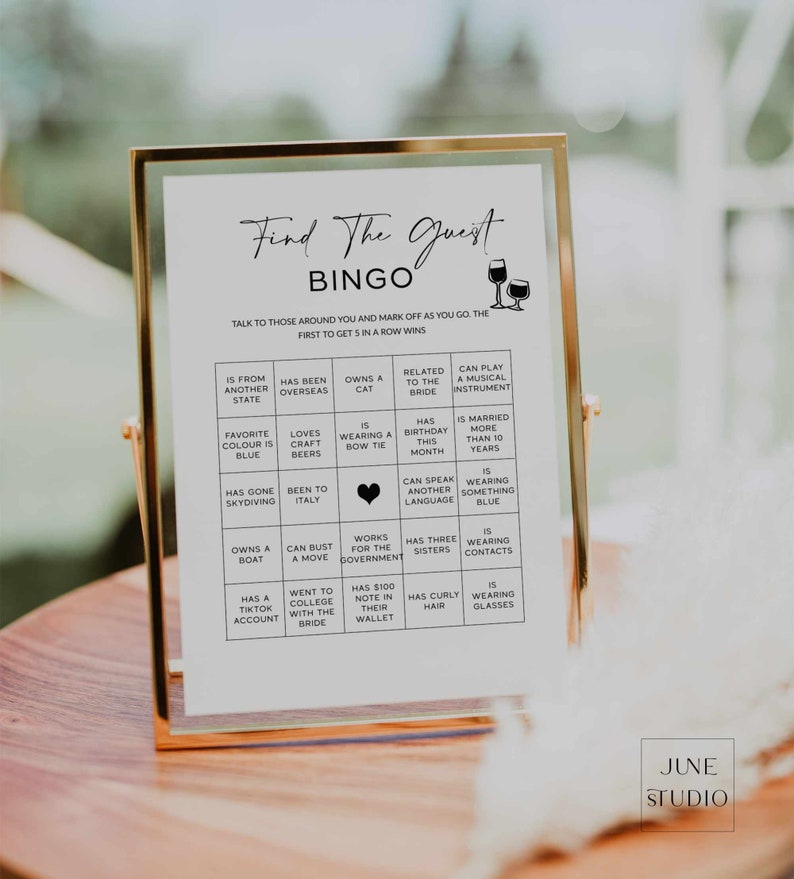 Find the Guest Bingo Game Template Minimalist Modern Script Etsy