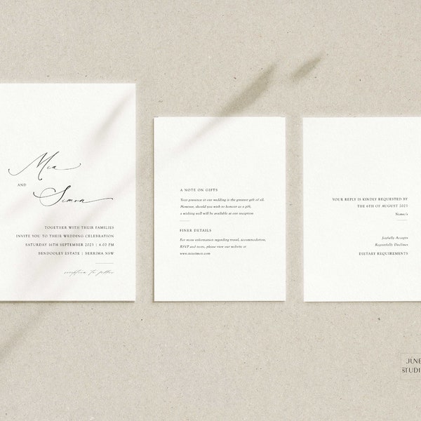 Modern Wedding Invitation QR code RVPS card Suite Template, Calligraphy Wedding Invitation Set, Printable Elegant Wedding Invite Suite CH01