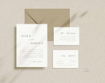 Minimalist Wedding Invitation Set Digital Template Simple Wedding Invitation Suite RSVP with Return Address Square Invitation Set Wedding