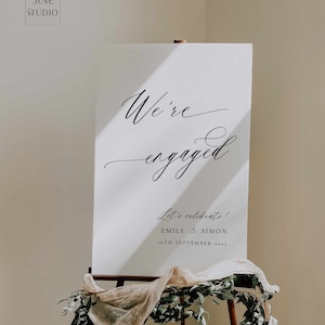 Minimal Engagement Party Welcome Sign Template We&#39;re engaged Modern Calligraphy Elegant Wedding DIY Welcome Bridal Shower Graduation Welcome