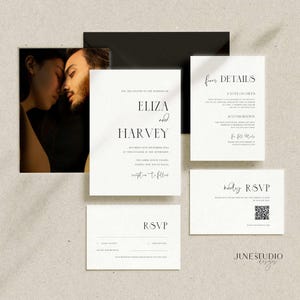 QR Code Wedding Invitation Suite with Photo Template Simple Minimalist Modern Photo Wedding Invitation Set QR Code RSVP Typography KA01
