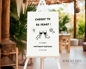 Hand-Drawn Birthday Welcome Sign Template 25th, 30th, 40th, 45th, 50th Welcome Poster Board ( Editable, Digital Download)