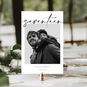 Modern Photo Wedding Table Number: Modern Calligraphy (Digital Template, Editable) Eliza