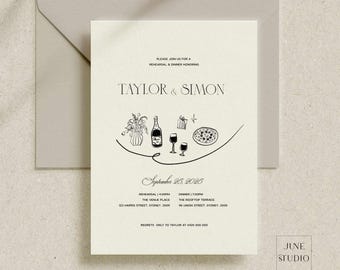 Old Money Wedding Rehearsal Dinner Invitation: Modern Vintage The Night Before Pizza Italian Welcome Dinner Invite Template, Editable